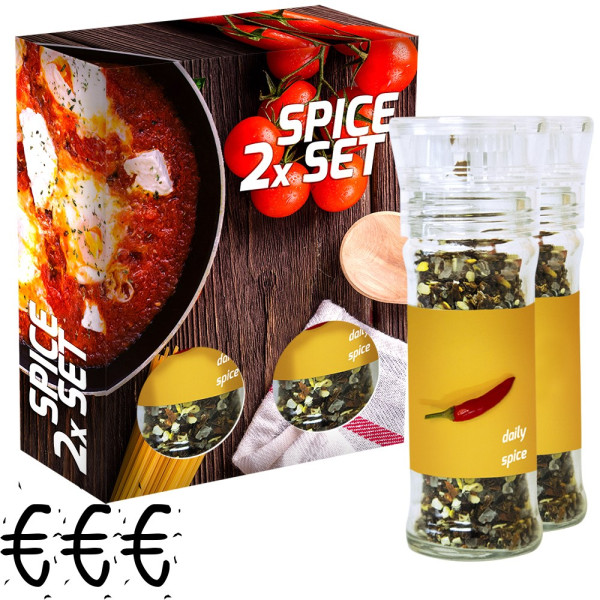 verschiedene Gewürzmischungen Bio und nicht Bio (Kategorie 3), 70-160g, 2er Set Glas mit Kunststoffm